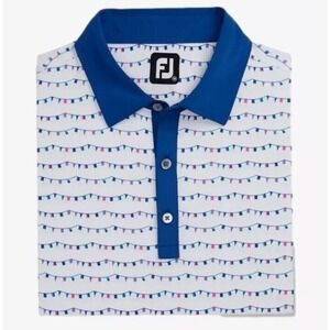 Footjoy Golf Performance Polo Men's Size 2XL Flag Banner Print White Blue NEW